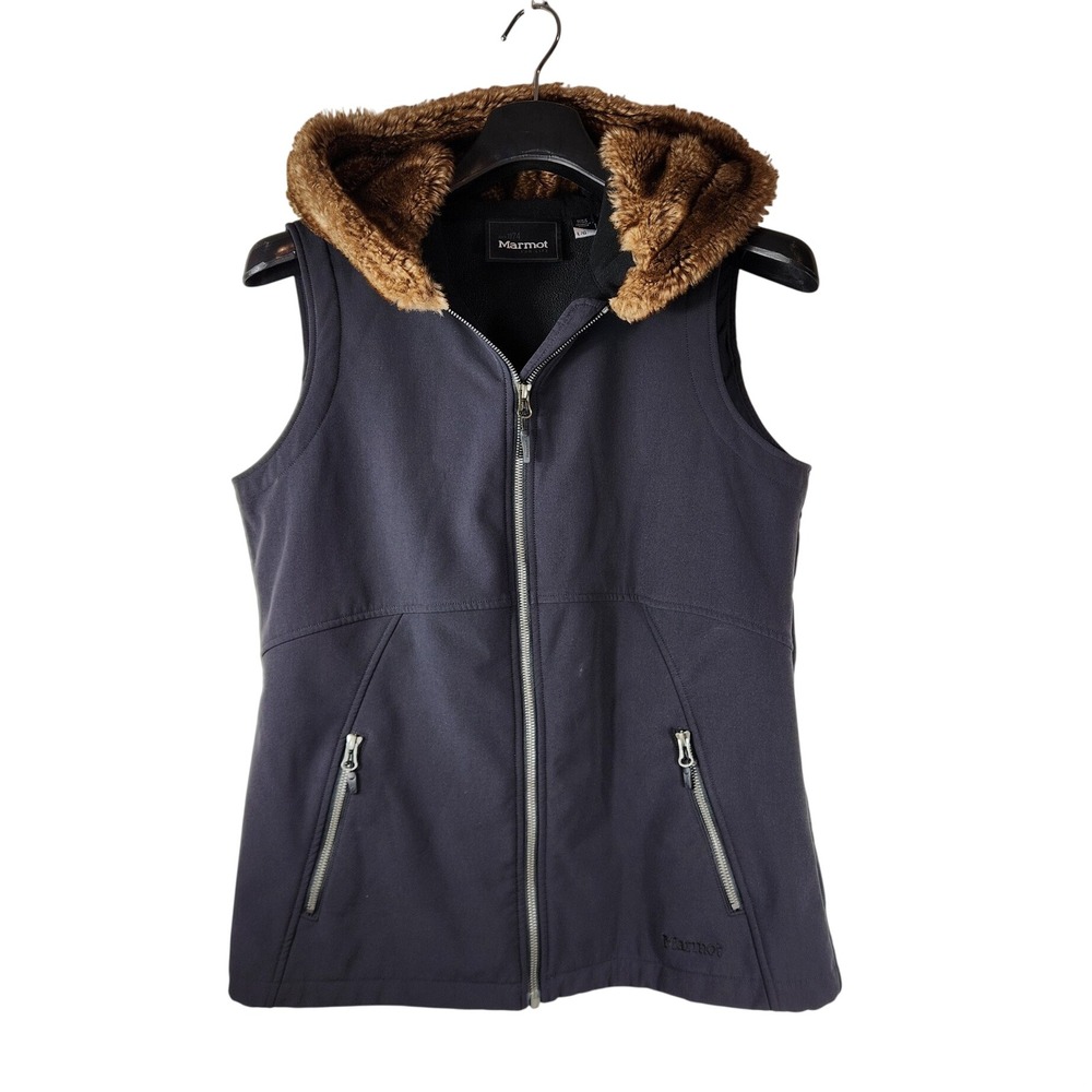 Marmot Vest Womens Fur Softshell Hooded Vest Fleece Lined Large Hiking Outdoor
